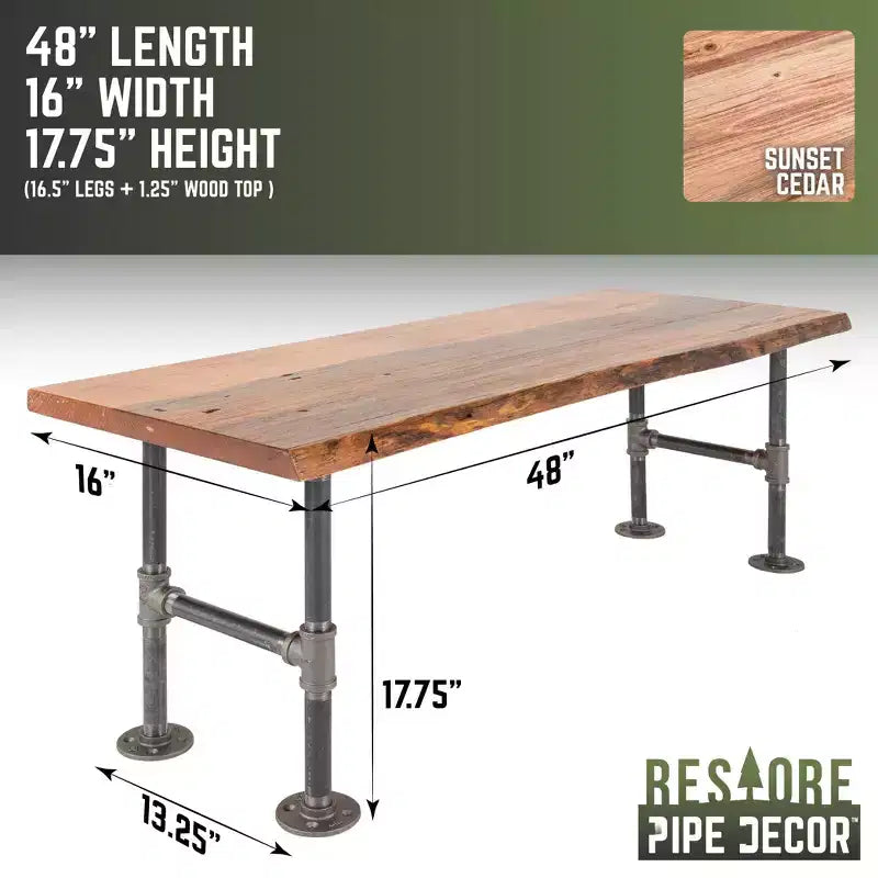 Banc d'appoint en bois massif à bord brut Sunset Cedar de RESTORE par Pipe Decor