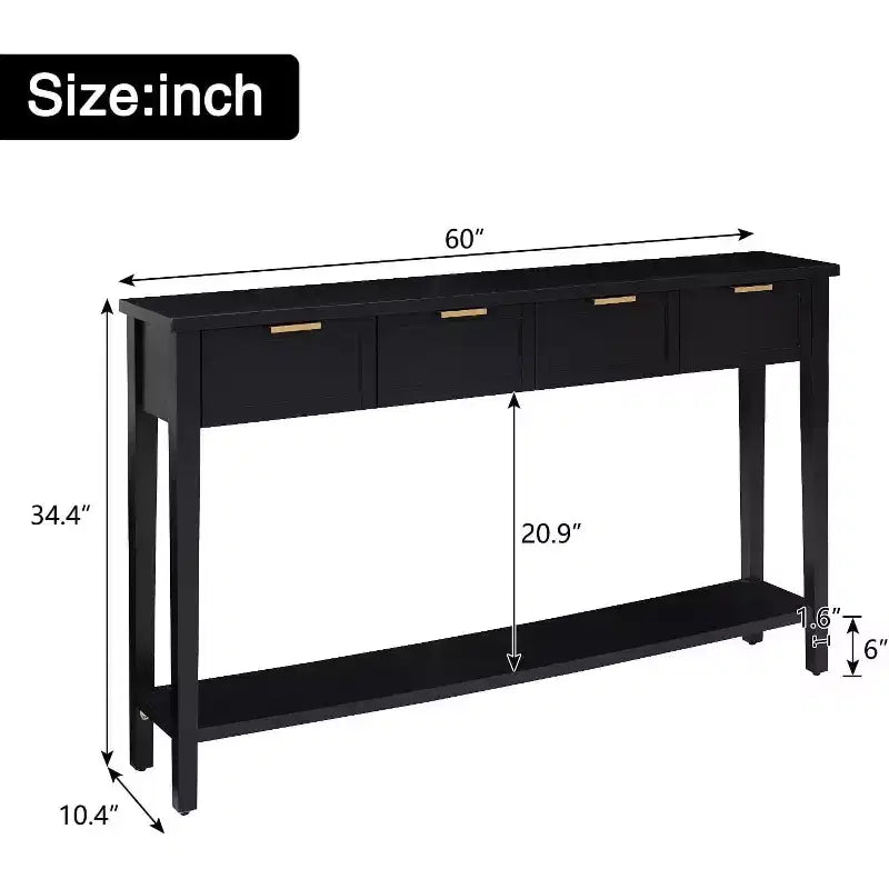 Kinsuite Table console avec 4 tiroirs - Table d'entrée en bois, Table console derrière le canapé, Longue table de canapé moderne de 152 cm