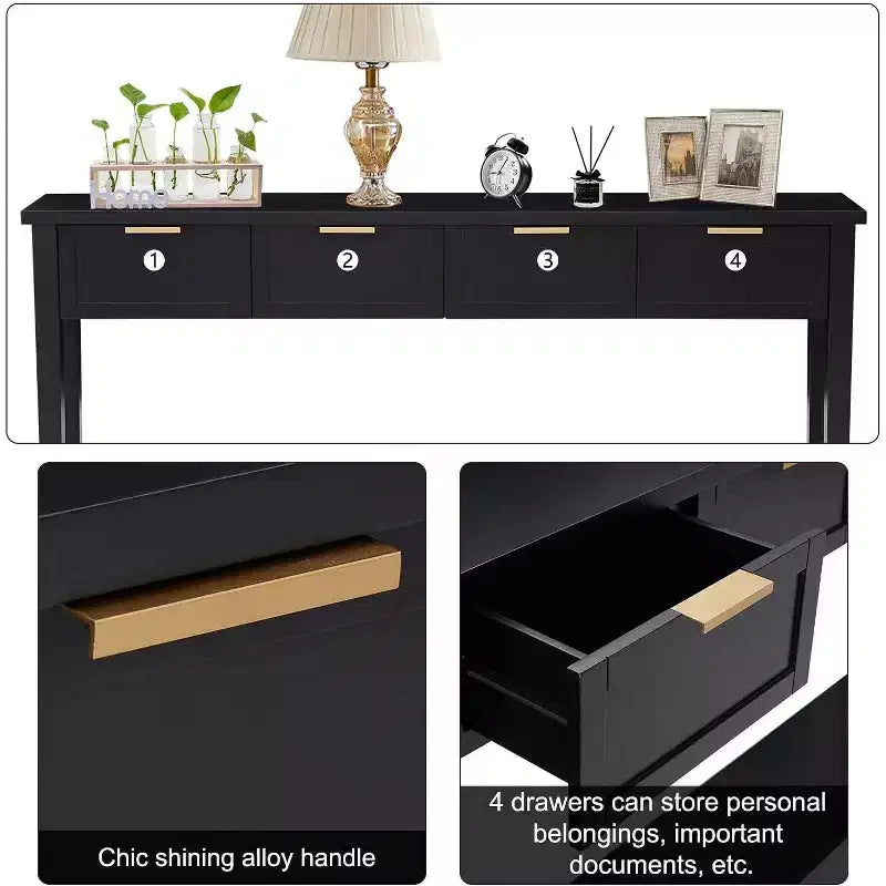 Kinsuite Table console avec 4 tiroirs - Table d'entrée en bois, Table console derrière le canapé, Longue table de canapé moderne de 152 cm