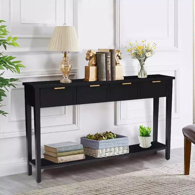 Kinsuite Table console avec 4 tiroirs - Table d'entrée en bois, Table console derrière le canapé, Longue table de canapé moderne de 152 cm