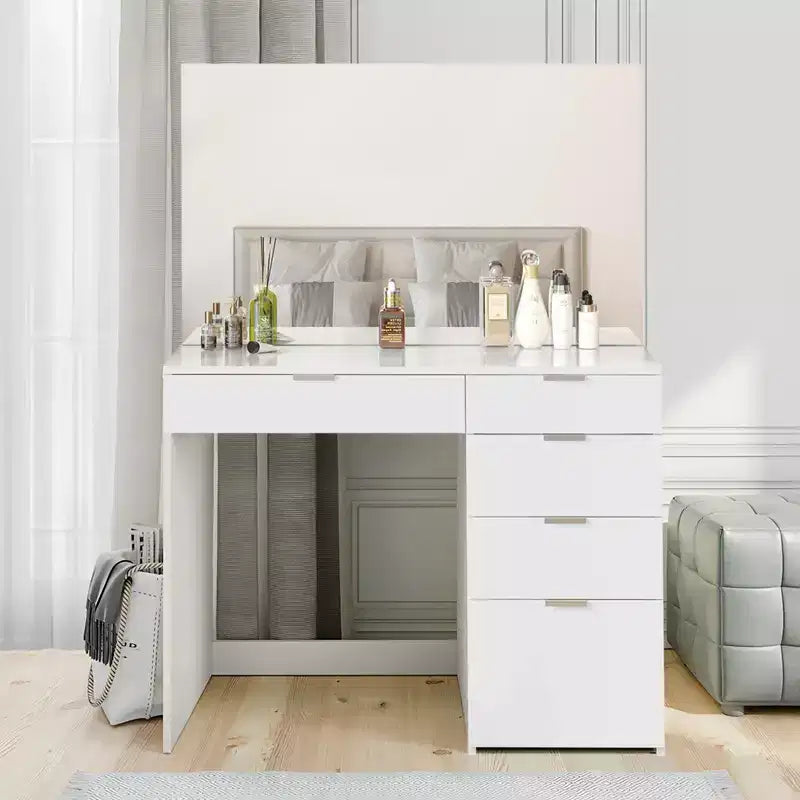 Coiffeuse blanche avec miroir lumineux et 5 tiroirs de rangement