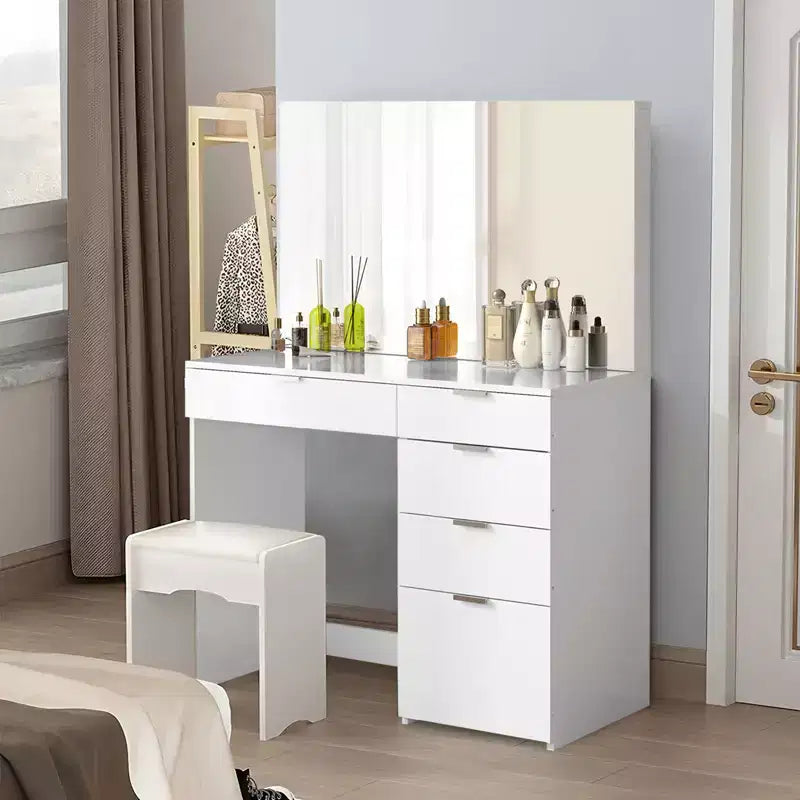 Coiffeuse blanche avec miroir lumineux et 5 tiroirs de rangement