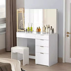 Coiffeuse blanche avec miroir lumineux et 5 tiroirs de rangement