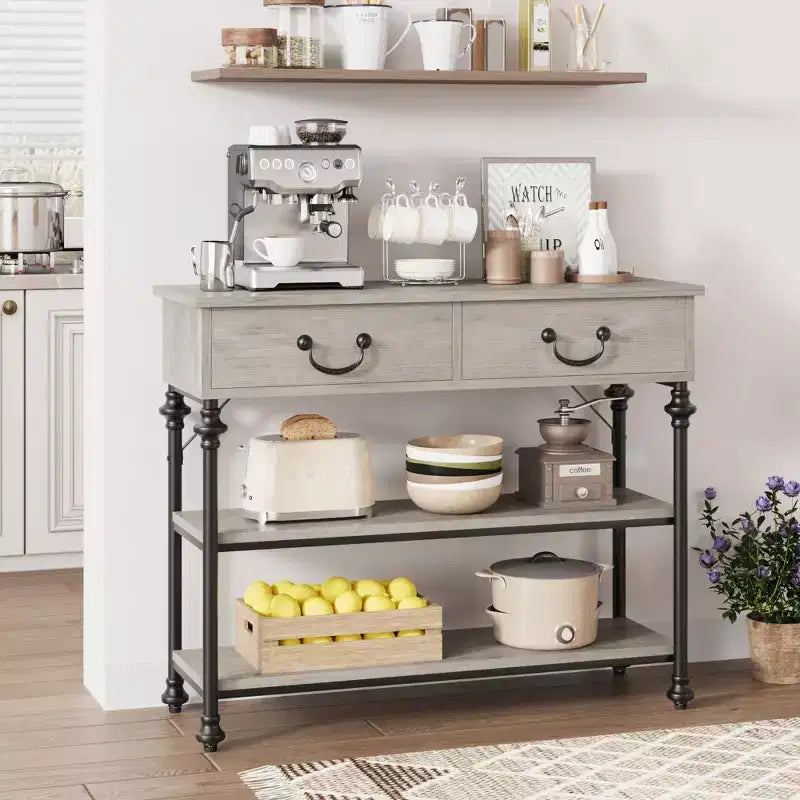 Console étroite GustoWave avec 2 tiroirs, petite table d'entrée avec étagères de rangement, petite table de canapé pour foyer et couloir pour salon