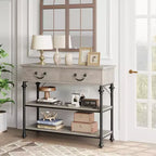 Console étroite GustoWave avec 2 tiroirs, petite table d'entrée avec étagères de rangement, petite table de canapé pour foyer et couloir pour salon