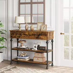 Console étroite GustoWave avec 2 tiroirs, petite table d'entrée avec étagères de rangement, petite table de canapé pour foyer et couloir pour salon