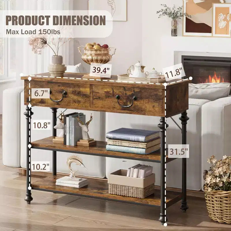 Console étroite GustoWave avec 2 tiroirs, petite table d'entrée avec étagères de rangement, petite table de canapé pour foyer et couloir pour salon