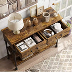 Console étroite GustoWave avec 2 tiroirs, petite table d'entrée avec étagères de rangement, petite table de canapé pour foyer et couloir pour salon