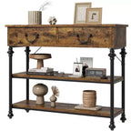 Console étroite GustoWave avec 2 tiroirs, petite table d'entrée avec étagères de rangement, petite table de canapé pour foyer et couloir pour salon