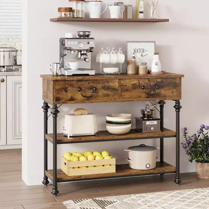 Console étroite GustoWave avec 2 tiroirs, petite table d'entrée avec étagères de rangement, petite table de canapé pour foyer et couloir pour salon