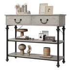 Console étroite GustoWave avec 2 tiroirs, petite table d'entrée avec étagères de rangement, petite table de canapé pour foyer et couloir pour salon
