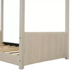 Lit cabane double/grand format Lit plateforme en velours Cadre de lit en bois pour enfant, beige - ModernLuxe