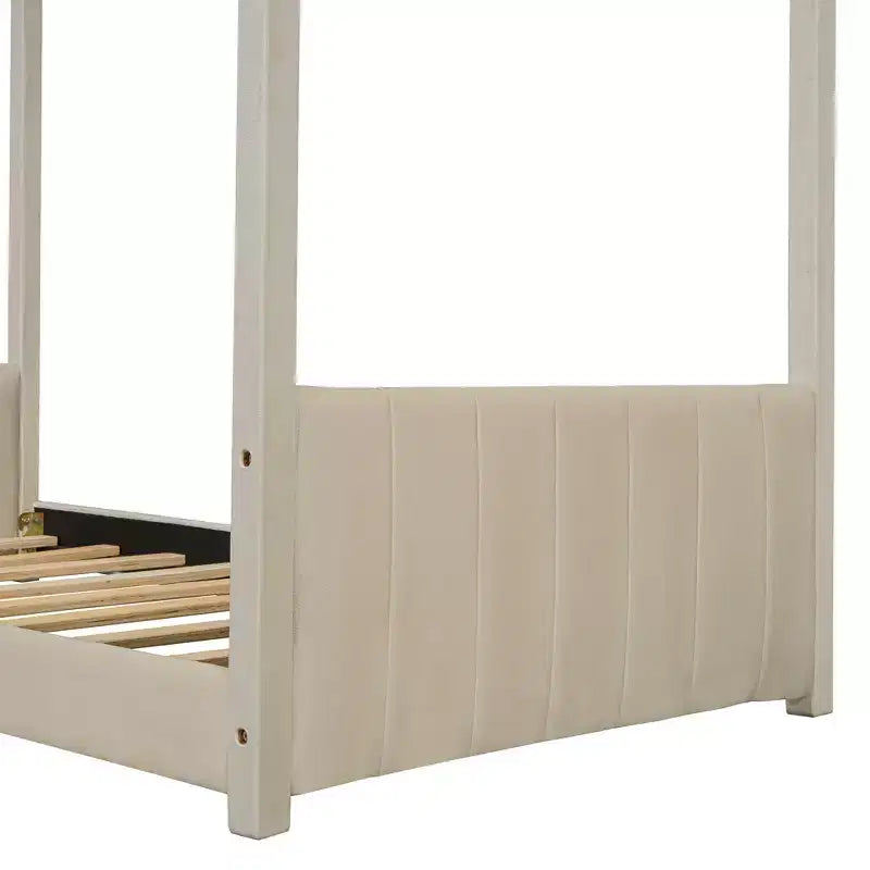 Lit cabane double/grand format Lit plateforme en velours Cadre de lit en bois pour enfant, beige - ModernLuxe