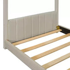Lit cabane double/grand format Lit plateforme en velours Cadre de lit en bois pour enfant, beige - ModernLuxe