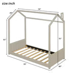 Lit cabane double/grand format Lit plateforme en velours Cadre de lit en bois pour enfant, beige - ModernLuxe