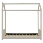 Lit cabane double/grand format Lit plateforme en velours Cadre de lit en bois pour enfant, beige - ModernLuxe