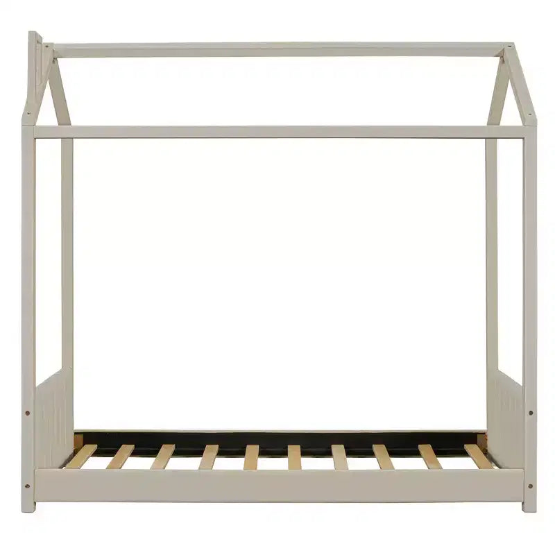 Lit cabane double/grand format Lit plateforme en velours Cadre de lit en bois pour enfant, beige - ModernLuxe