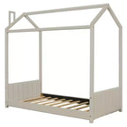 Lit cabane double/grand format Lit plateforme en velours Cadre de lit en bois pour enfant, beige - ModernLuxe