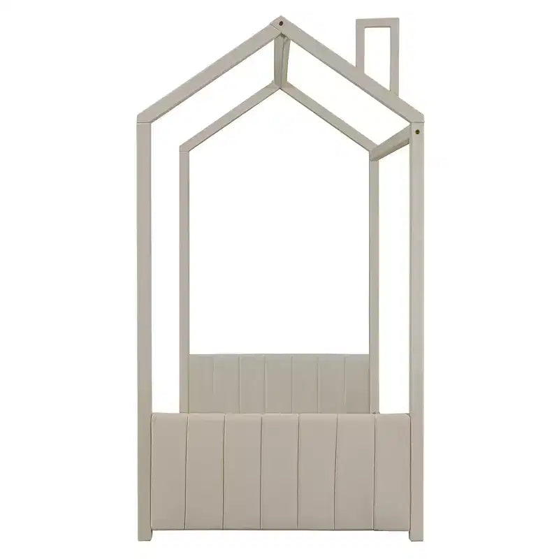 Lit cabane double/grand format Lit plateforme en velours Cadre de lit en bois pour enfant, beige - ModernLuxe