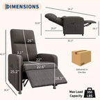 Fauteuil inclinable électrique, canapé simple ergonomique en lin avec siège rembourré et 2 poches latérales, fauteuil inclinable électrique réglable pour salon, chambre à coucher