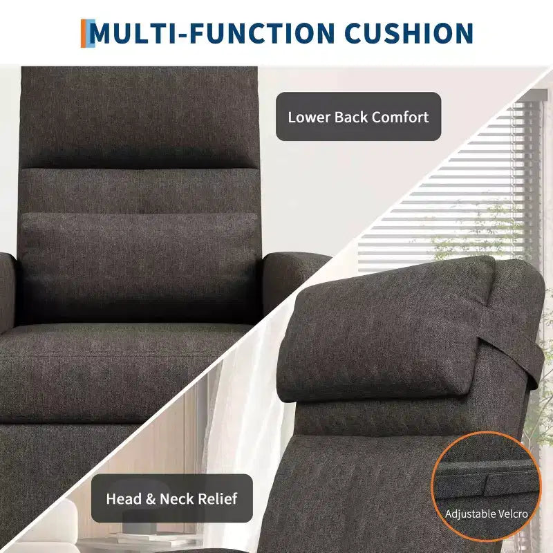 Fauteuil inclinable électrique, canapé simple ergonomique en lin avec siège rembourré et 2 poches latérales, fauteuil inclinable électrique réglable pour salon, chambre à coucher