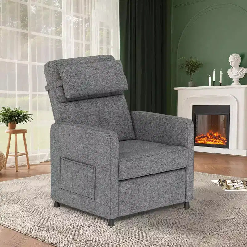 Fauteuil inclinable électrique, canapé simple ergonomique en lin avec siège rembourré et 2 poches latérales, fauteuil inclinable électrique réglable pour salon, chambre à coucher