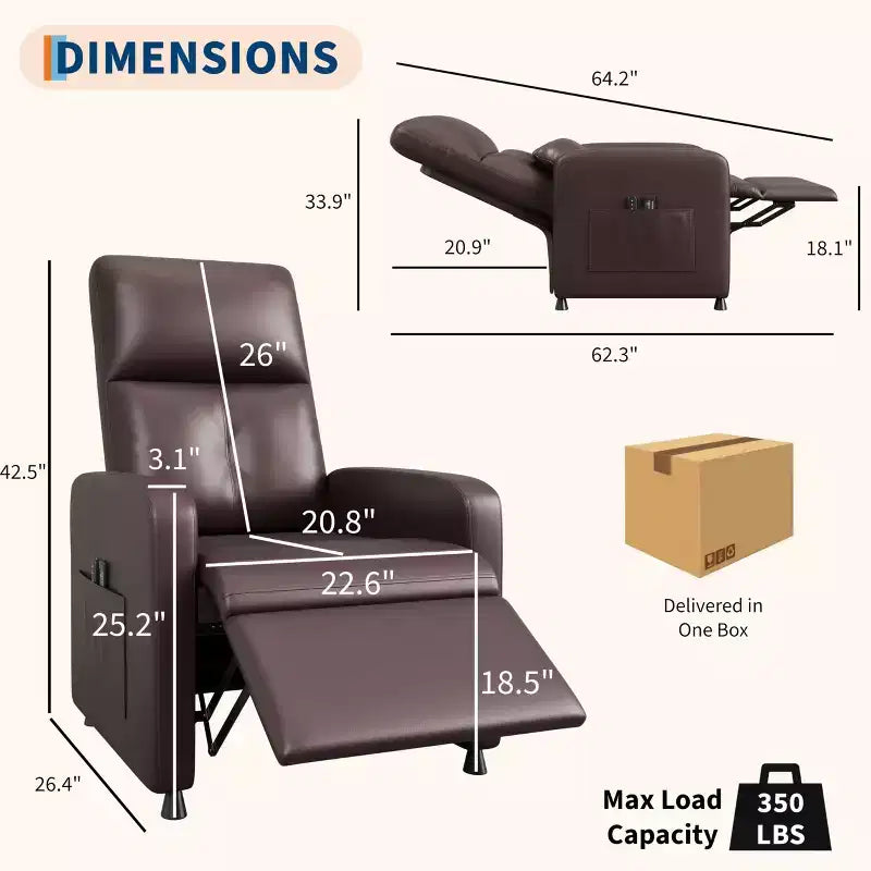 Fauteuil inclinable, fauteuil inclinable réglable, canapé ergonomique surrembourré, dossier haut, assise rembourrée, 2 poches latérales, siège de cinéma maison pour salon