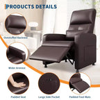 Fauteuil inclinable, fauteuil inclinable réglable, canapé ergonomique surrembourré, dossier haut, assise rembourrée, 2 poches latérales, siège de cinéma maison pour salon