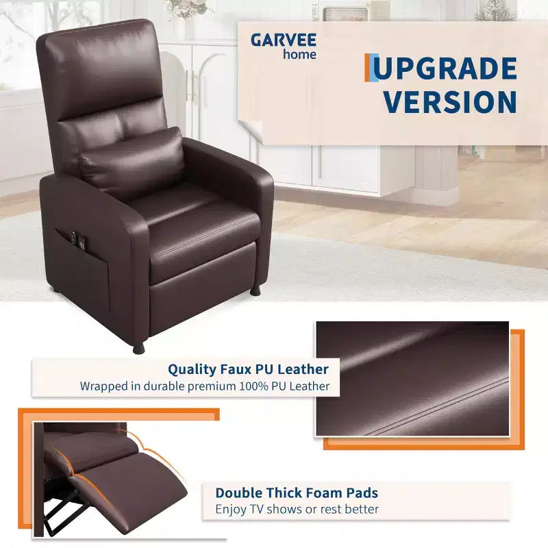 Fauteuil inclinable, fauteuil inclinable réglable, canapé ergonomique surrembourré, dossier haut, assise rembourrée, 2 poches latérales, siège de cinéma maison pour salon