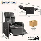 Fauteuil inclinable, fauteuil inclinable réglable, canapé ergonomique surrembourré, dossier haut, assise rembourrée, 2 poches latérales, siège de cinéma maison pour salon