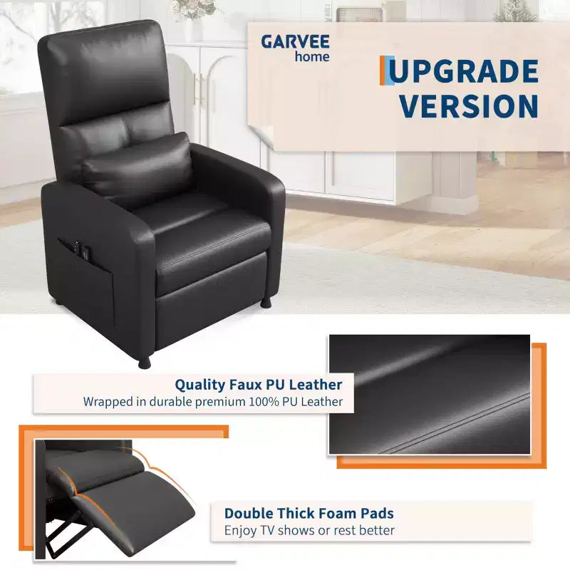 Fauteuil inclinable, fauteuil inclinable réglable, canapé ergonomique surrembourré, dossier haut, assise rembourrée, 2 poches latérales, siège de cinéma maison pour salon