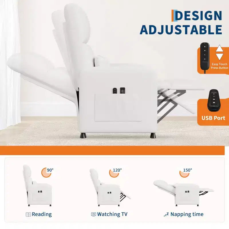 Fauteuil inclinable, fauteuil inclinable réglable, canapé ergonomique surrembourré, dossier haut, assise rembourrée, 2 poches latérales, siège de cinéma maison pour salon