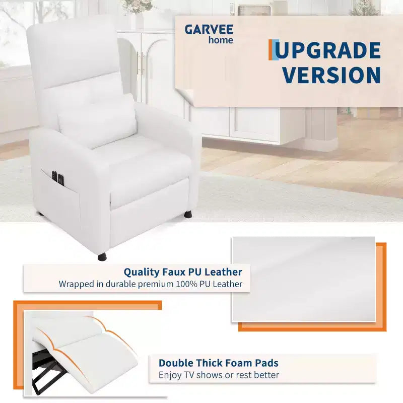 Fauteuil inclinable, fauteuil inclinable réglable, canapé ergonomique surrembourré, dossier haut, assise rembourrée, 2 poches latérales, siège de cinéma maison pour salon