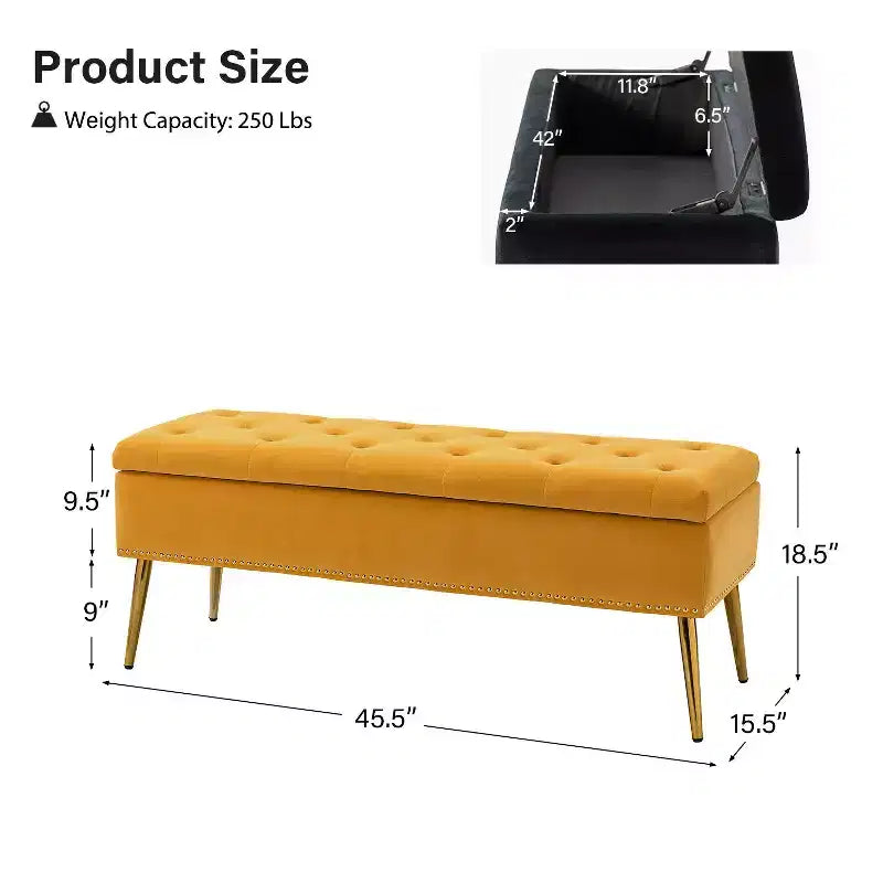 Banc de rangement Hippolytus avec garniture cloutée et capitonnage pour chambre à coucher | ART OF LIVING DESIGNS-NOIR