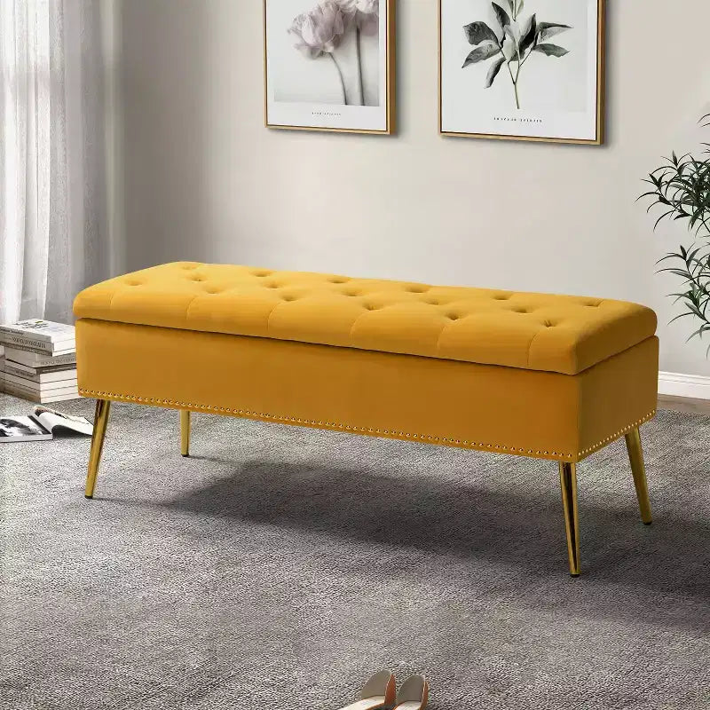 Banc de rangement Hippolytus avec garniture cloutée et capitonnage pour chambre à coucher | ART OF LIVING DESIGNS-NOIR