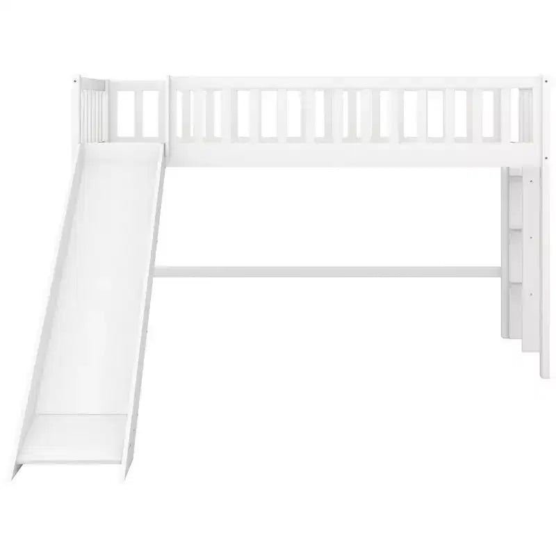 Okak Lit mezzanine enfant avec toboggan, taille double/pleine, 77,4 pouces, lit simple avec garde-corps de sécurité et échelle, cadres de lit pour chambre d'enfant, salle de jeux