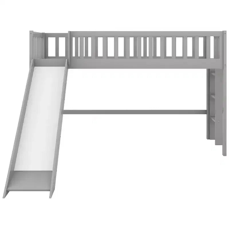 Okak Lit mezzanine enfant avec toboggan, taille double/pleine, 77,4 pouces, lit simple avec garde-corps de sécurité et échelle, cadres de lit pour chambre d'enfant, salle de jeux