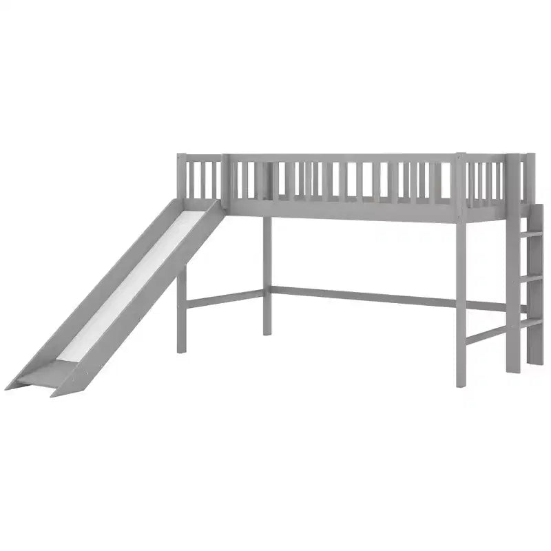 Okak Lit mezzanine enfant avec toboggan, taille double/pleine, 77,4 pouces, lit simple avec garde-corps de sécurité et échelle, cadres de lit pour chambre d'enfant, salle de jeux