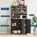 CuisinSmart Armoire de garde-manger 71'' avec station de recharge, Armoire de rangement de cuisine de style ferme avec comptoir ouvert pour salon et salle à manger, Marron