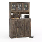 CuisinSmart Armoire de garde-manger 71'' avec station de recharge, Armoire de rangement de cuisine de style ferme avec comptoir ouvert pour salon et salle à manger, Marron
