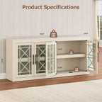 CuisinSmart 71 Buffet bas avec 4 portes, Buffet d'appoint de style Mid-Century Modern avec rangement pour salon et cuisine, Naturel