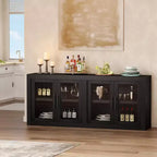 CuisinSmart 71 Buffet bas avec 4 portes, Buffet d'appoint de style Mid-Century Modern avec rangement pour salon et cuisine, Naturel