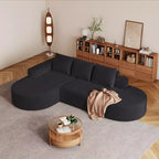 108.5 inch Black L Shaped Chenille Upholstered Sectional Sofa Set with 3 Pillows for Living Room