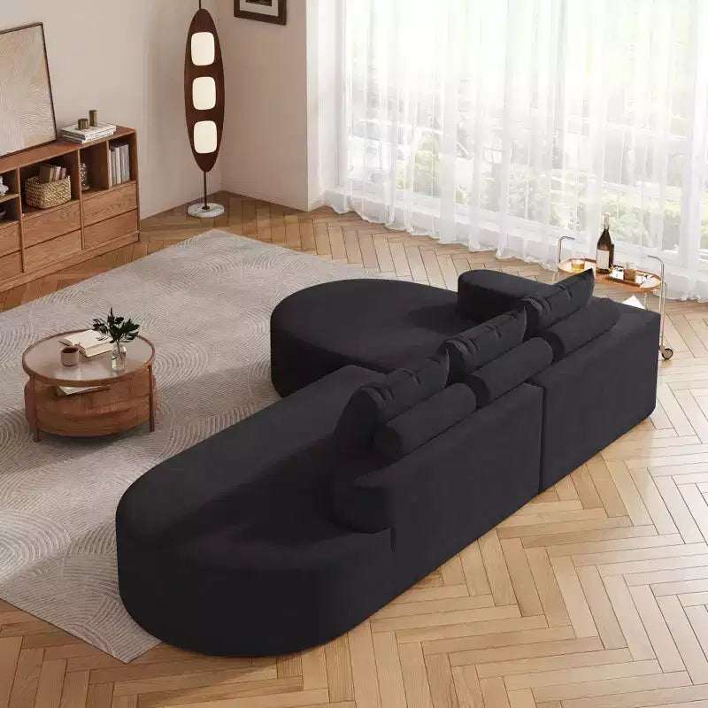 Canapé d'angle en chenille noir de 108,5 pouces avec 3 oreillers pour le salon