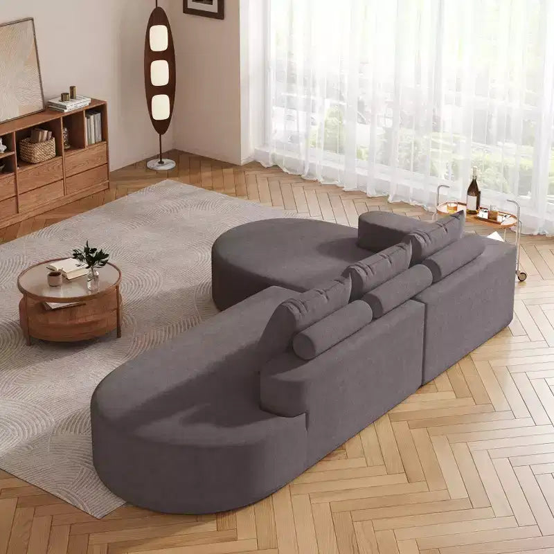 Canapé d'angle en chenille noir de 108,5 pouces avec 3 oreillers pour le salon