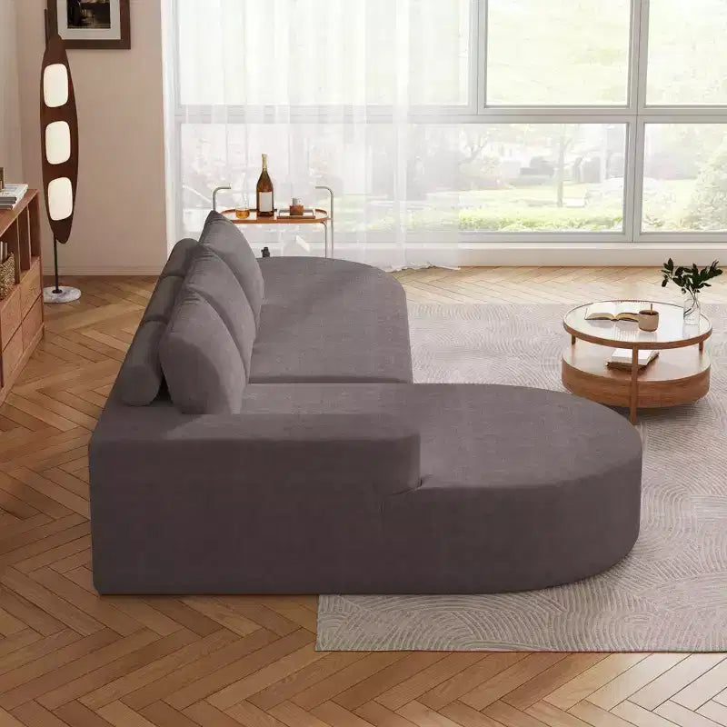 Canapé d'angle en chenille noir de 108,5 pouces avec 3 oreillers pour le salon