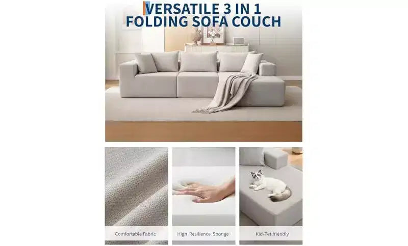 Canapé modulaire GustoWave 108 avec méridienne | Canapé en L moelleux et compressé pour salon | Design convertible, Beige