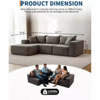 Canapé modulaire GustoWave 108 avec méridienne | Canapé en L moelleux et compressé pour salon | Design convertible, Beige