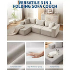 Canapé modulaire GustoWave 108 avec méridienne | Canapé en L moelleux et compressé pour salon | Design convertible, Beige