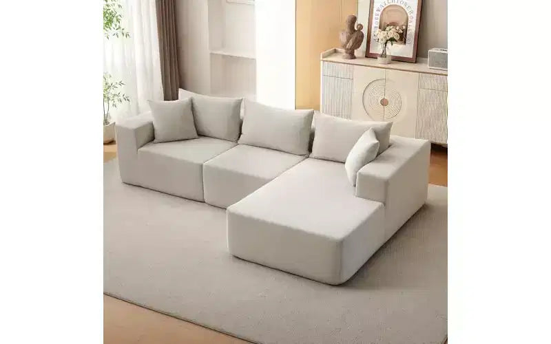 Canapé modulaire GustoWave 108 avec méridienne | Canapé en L moelleux et compressé pour salon | Design convertible, Beige